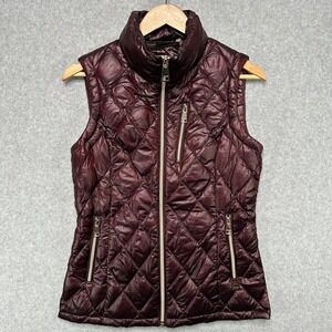 Calvin Klein Quilted Puffer Vest Womens XS Burgundy Down Fill Collar Zip Pockets